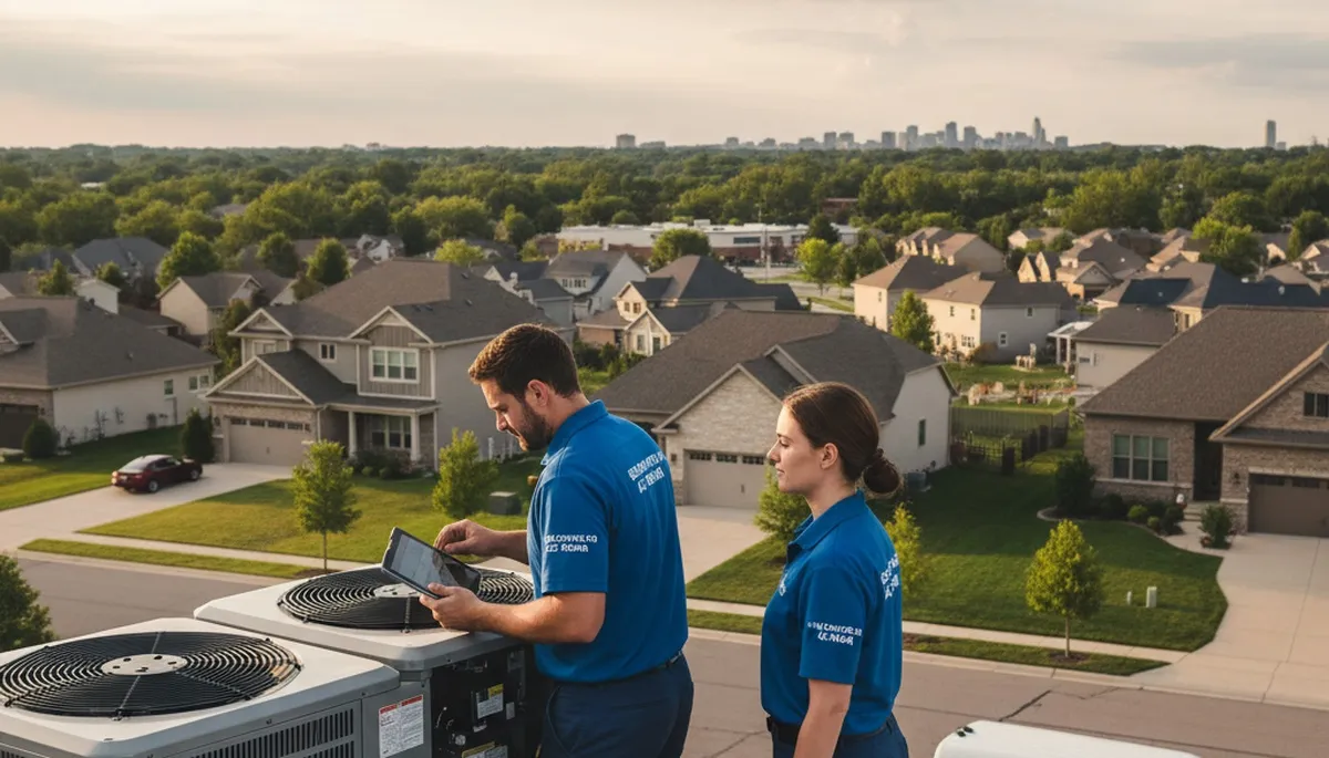 Professional AC repair technician servicing air conditioner in Cleveland, OH home