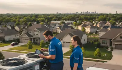 Professional AC repair technician servicing air conditioner in Cleveland, OH home