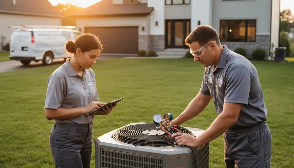 Professional AC repair technician servicing residential air conditioning unit in Cleveland, OH