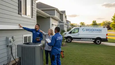Professional AC repair technician servicing residential unit in Cleveland, OH
