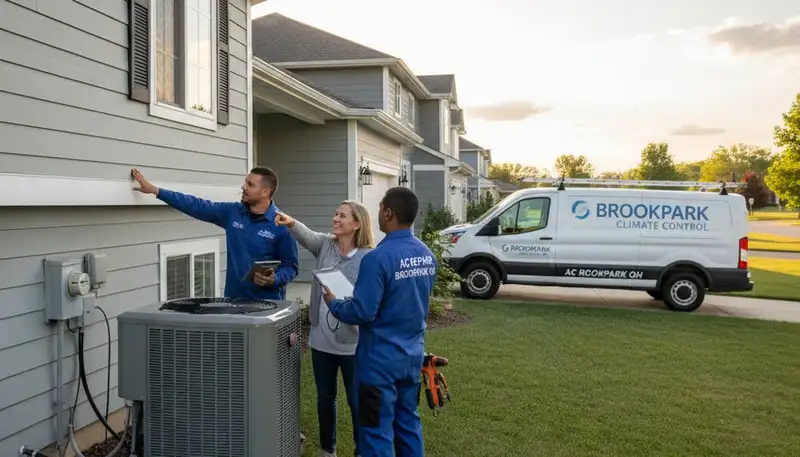 Professional AC repair technician servicing residential unit in Cleveland, OH