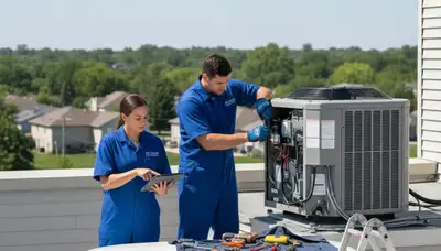 Professional AC repair technician servicing air conditioning unit in Cleveland, OH