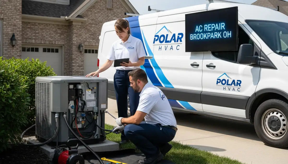 Professional AC repair technician servicing air conditioner unit in Cleveland, OH