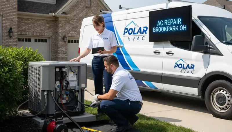 Professional AC repair technician servicing air conditioner unit in Cleveland, OH