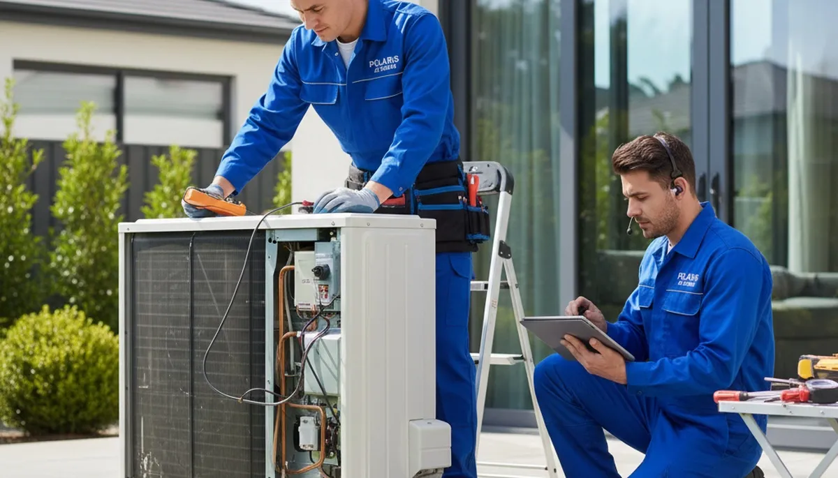 Technician repairing residential air conditioner unit in Cleveland, OH for Five Star Cooling
