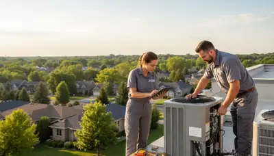 Professional AC repair technician servicing air conditioner in Cleveland, Ohio home