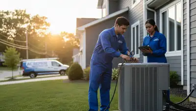 Professional AC repair technician servicing air conditioner in Cleveland, OH
