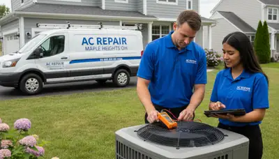 Professional AC repair technician servicing air conditioner in Cleveland, OH