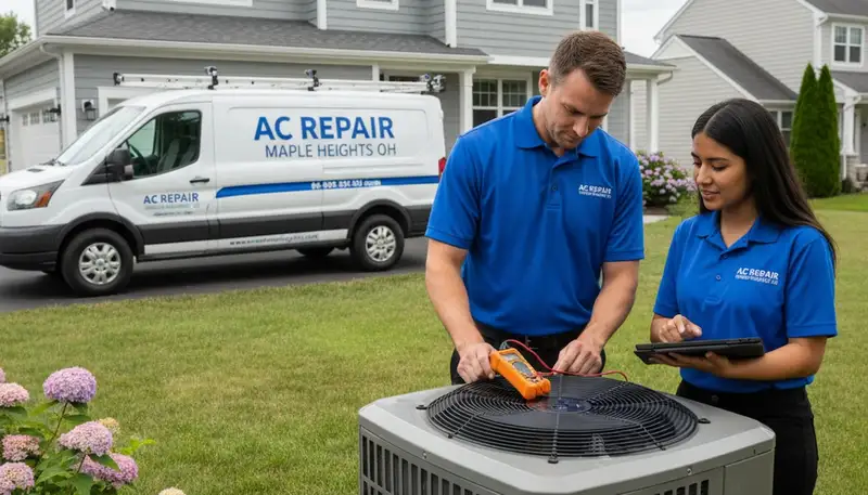 Professional AC repair technician servicing air conditioner in Cleveland, OH