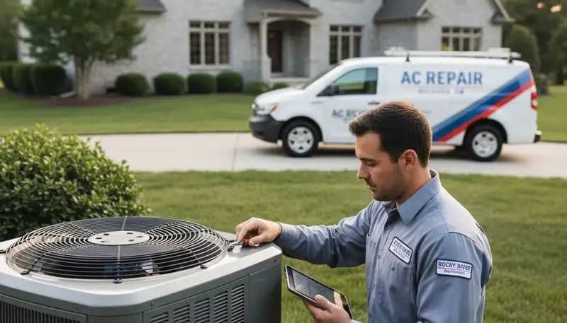 Professional AC repair technician servicing air conditioner unit in Cleveland, OH
