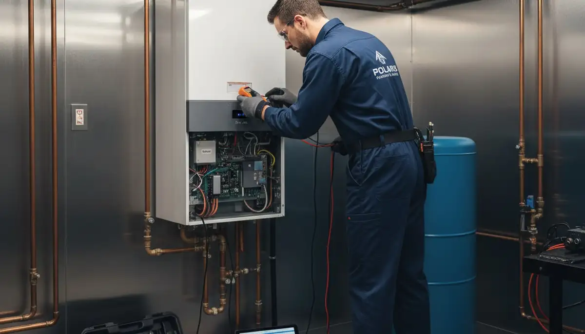 Technician performing boiler repair at Cleveland home – Five Star Cooling heating service