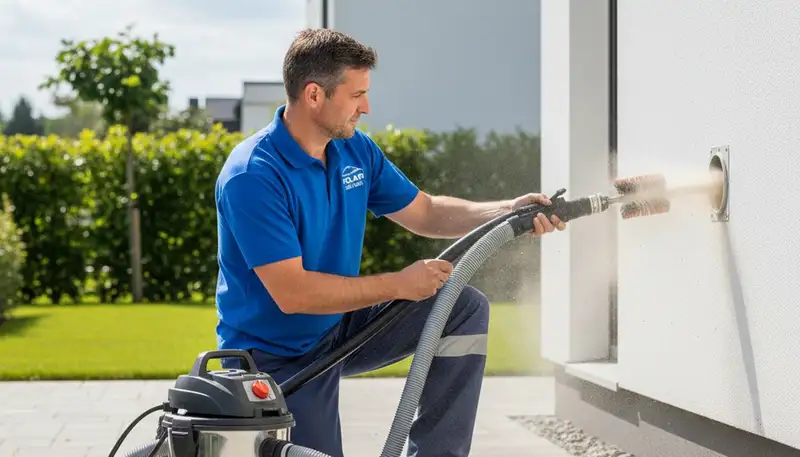Technician cleaning residential dryer vent for fire safety in Cleveland, OH