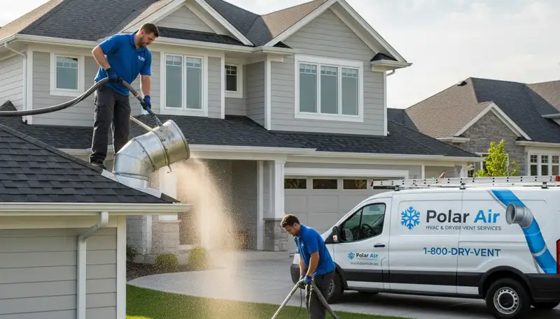Technician performing professional dryer vent cleaning service in Cleveland, OH home